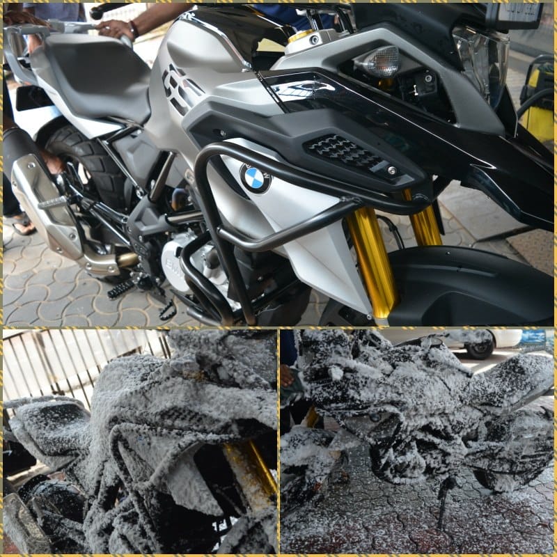 BMW bike snow foam wash